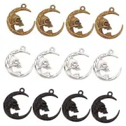 1 Box 30Pcs Gothic Style Moon Charms Skull Charm Double Sided Crescent Moon