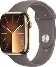 [Apple] Watch Series 9 [GPS + Cellular 45-mm] Smartwatch with Stainless Steel Case with Gold Sport Band M/L