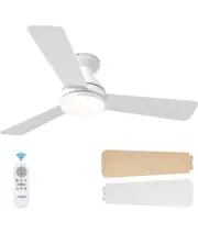 Amico Ceiling Fan 42” Low Profile With Light & Remote, WHITE/YELLOW WOOD GRAIN