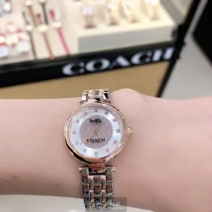 COACH手錶, 女錶 26mm 玫瑰金圓形精鋼錶殼 銀色滿天星錶面款 CH00078