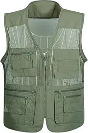 [WFEI] Men's Outdoor Vest Quick Dry Fishing Vest Breathable Photography Vests Camping Waistcoat with Multi Function Pockets,Green,M