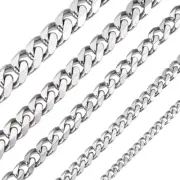 3/5/7/9/11Mm 16"-30" Stainless Steel Silver Tone Chain Cuban Curb Men Necklace