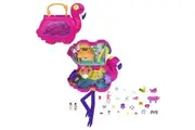 Polly Pocket Flamingo Party Large Compact Playset with 26 Surprises Including Micro Margo Friend Dolls, Pop Swap Feature, Tropical Party Play Areas: Palm Tree Slide Swing Banquet Water Area