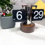 Automatic Flip Clock Desktop Digital Clock European Style Wooden Base