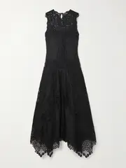 [Ulla Johnson] Ulla Johnson - Arlette Asymmetric Guipure Lace-trimmed Linen Midi Dress - Black - US10 US 10 Black
