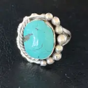 Blue Spiderweb Turquoise Navajo Sterling Silver Ring Size 8.5 13527