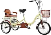 3 Wheels Adult Tricycle Foldable 16inch Bicycles with Back Seat Single Speed Trike Cruise Bike Large Size Basket for Recreation Shopping Cycling Pedalling