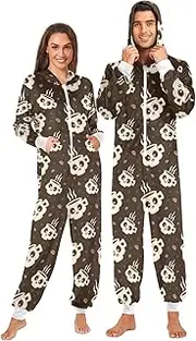 [ZZXXB] Coffee Bean Skull Cup Onesie Pajamas for Adult Women Men Long Sleeves One Piece Onesies Hooded Sleepwear S - XL