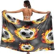 [RPLIFE] Cool Soccer Balls Fire Gray Sarong Cover Up, Fringe Beach Sarong for Summer Beach/Pool, Large, Cool Soccer Balls Fire Gray, Large