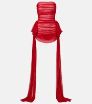 [Norma Kamali] Norma Kamali Bow-detail gathered mesh minidress AU 16 red