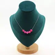 Necklace 5 Agate Beads Cracked Fuchsia 8 Mm. Chain Steel Necklace Women, H