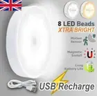 8 LED Motion Sensor Wireless USB Night Light PIR Battery Cabinet Stair Lamp UK