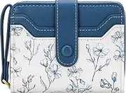 [BIAOTIE] Wallet for Women Cute Floral Flower Wallet RFID Credit Card Holder Purse Small Bifold Zipper Coin Pocket Purse with ID Windows, Marine Blue, Flower