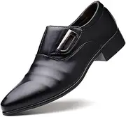 HALMSZB Men's Business Pointed Leather Shoes All-Match Casual Loafers Oxfords(Black,47)