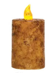 Burnt Ivory Flame Timer Pillar, 2"x 3", Rustic Pillar Candle, Primitive Candle
