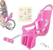 Bike Doll Seat, Doll Seat for Kids Bikes, Decorative Dolls Carrier Bicycles Seats with Safety Belts & DI Y Stickers, Girls Bikes Accessories for Dolls, Plush Toys