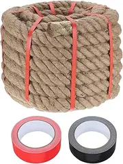 sourcing map Jute Rope 1.4 Inch x 44ft, Heavy Natural Thick Twisted Rope with 2 Roll Tapes for Crafts Railing Docks Tug of War Swing Nautical Landscaping