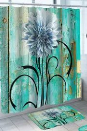 Flower over Worn Turquoise Wood Deck Shower Curtain