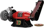 Baumr-AG Bench Grinder Sander and Polisher Combo, 150mm Grinding Wheel, 50mm Linisher, 520W Brushless Motor, w/Wire and Buffing Wheels