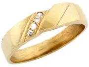 10k or 14k Yellow Gold Mens Ring Wtih Four Round Cut Diagonal Set CZ Accents
