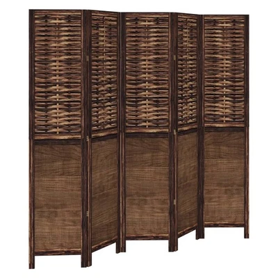 5-Panels Room Divider Folding Privacy Screen Stand Partition Wood Dark Brown
