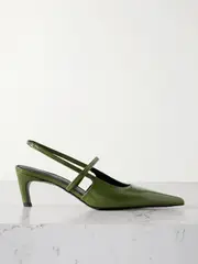 [TOTEME] TOTEME - The Sharp Cutout Glossed-leather Slingback Pumps - Chartreuse - IT38 IT 38 Yellow