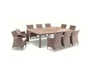 Sahara 10 Seat Outdoor Teak and Wicker Dining Setting - Outdoor Wicker Dining Settings - Brushed Wheat