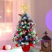 Fayavoo Mini Christmas Tree, 24 Inches Artificial Tabletop Christmas Tree 40 LED Lights, Table Small Xmas Tree with Christmas Ball Ornaments for Table Top Christmas Tree Decorations