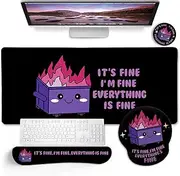 Blusabaca Dumpster on Fire Mouse Pad Desk Pad, Funny Cute Desk Mat Large Gaming Mouse Pad with Wrist Rest, Keyboard Pad Wrist Rest Ergonomic, Cup Coaster, Work Home Desk Accessories Office Supplies