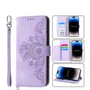 For iPhone 13 Pro Max Case, Leather Wallet Flip Case With Strap - Purple