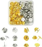 Stiesy 50 Pcs 2 Colors Brass Butterfly Clutch Tie Tacks Pin Back Replacement with 11.5mm Blank Badge Lapel Pin Back Butterfly Clutches for Craft Making