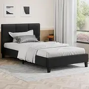 ALFORDSON Bed Frame Base King Single Size Platt Series, Mattress Topper Platform Foundation with Linen Fabric Upholstery for Bedroom, Fabric Charcoal