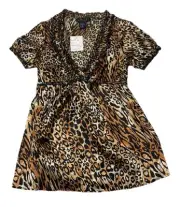 NWT BOSTON PROPER Short Sleeve Silk Leopard Print Peasant Top size 6
