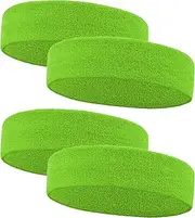 IMAGERIO 4 Pack Sweatbands Sports Headband for Men and Women, Moisture Wicking Athletic Workout Headband for Running, Tennis, Basketball, Yoga, Gym Stretchy Unisex Sweatband -FruitGreen