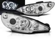 For PEUGEOT 206 Headlight Headlamps 2002- Angel Eyes CCFL Chrome LHD