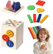Wooden Shape Sorter Toy, Sensory Color Matching Game, Motor Skill Builder, Educational Puzzle Block Set, Natural Wood 1 Sets, for Aged 1-3 Boys Girls