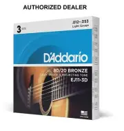3 Sets EJ11 D'Addario 80/20 Bronze Acoustic Guitar Strings, Light 12-53 EJ11-3D