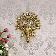eCraftIndia Golden Lord Ganesha with Sun Decorative Metal Wall Hanging (AGG560)
