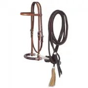 Western Brown Leather Browband Style Headstall with Bosal Mecate Reins