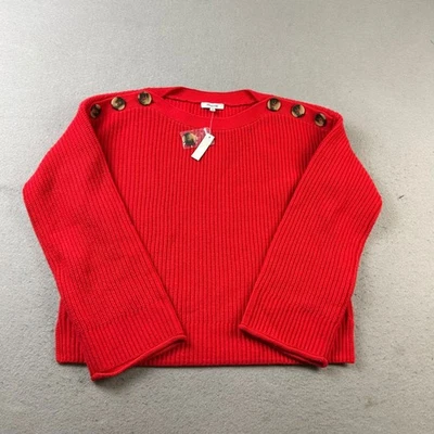 Madewell Sweater Womens Small Red Merino Wool Shoulder Button Pullover NWT