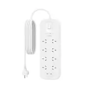 Belkin 8 Outlet Surge Protector with Dual USB-C 30W PPS Charging Port (2024 Model) - White 2m Cord [SRB004AU2M]