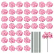 Silk Artificial Hydrangea Flowers, Pink Flowers Heads with Stems 30 Set