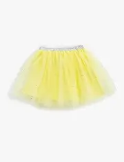 [Koton] Girls' Tulle Mini Gleamy Linend Elastic Waistband Skirt