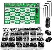 Zmbroll 690Pcs Black Set Screws Metric M3M4M5M6M8 Allen Head Socket Hex Grub Screws 12.9 Class Alloy Steel Internal Hex Drive Headless Grub Screw for Machinery, Furniture, DIY Fixing