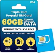 H2O Wireless U.S.A. SIM Unlimited Talks, Text & Data from The USA in 70+ Countries 40GB High Speed 4G LTE/5G Data Plus 5GB Hotspot 30 Day Service Included JZN Market