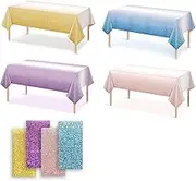 OQOQ Gradient Dots Plastic Tablecloth(4 Pack, Purple Yellow Blue Rosegold) - 54x108 inches Disposable Table Cloth Party Decorations Multicolour Table Cloth for Anniversary Birthday Baby Shower Party