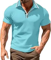 [Generic] Men's Lapel Button Business Tops Summer Striped Color Neckline T-Shirt Casual Short Sleeve Tee Shirt Top Lightweight Plain Shirts for Men