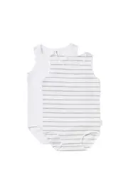 [Bonds] Bonds Newbies Wonderbodies Cotton Singletsuit 2 Pack in New Grey Marle Stripe/White Size: Newborn Newborn New Grey Marle Stripe/White