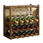 Randy & Travis Machinery Wine Rack Free Standing 15 Bottles With 6 Glasses Holder Bamboo Storage Racks