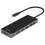 Promate 11-in-1 USB Multi-Port Hub with USB-C Connector - Grey Includes 100W PD - 4K HDMI Port 1080 VGA - Dual Display - RJ45 Port - USB-A 3.0 / 2.0 Ports - AUX - SD / TF Card Slots [PRIMEHUB-PRO.GRY]